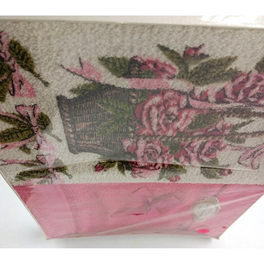 Vintage Box of Two Golden Crown Decorative Guest Towels Pinks White Green NIB
